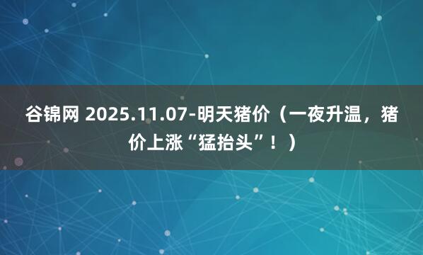 谷锦网 2025.11.07-明天猪价(一夜升温,猪价上涨“猛抬头”!)